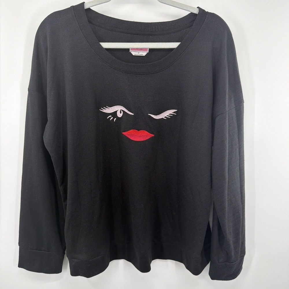 Kate Spade Broome Street Size XL Black Sweater Lips/eyes‎ Face Wink
